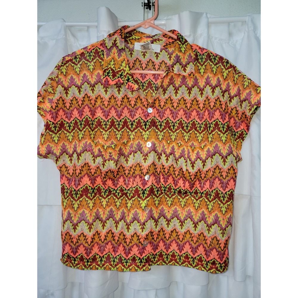 L.i.F.E. Love Is For Eternity Multi Color  Crochet Knit Button UpTop L 2021
